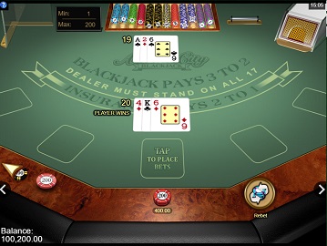 Online gameplay of atlantic city gold blackjack