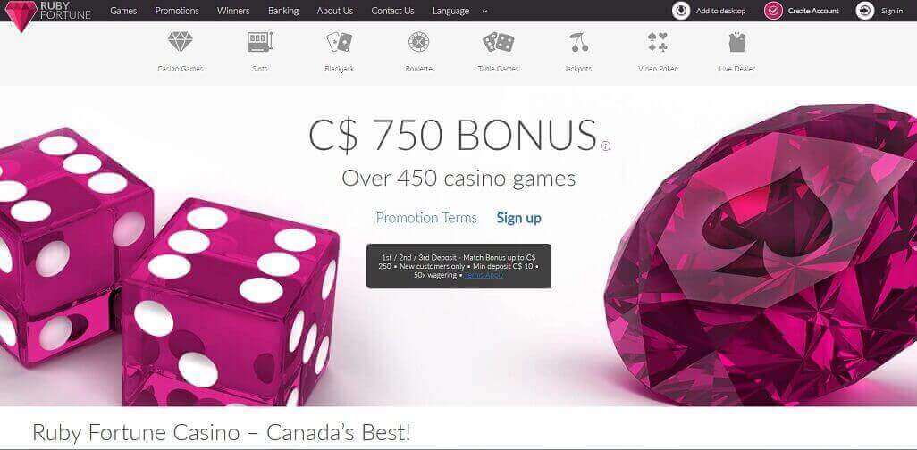 Ruby Fortune casino website homepage